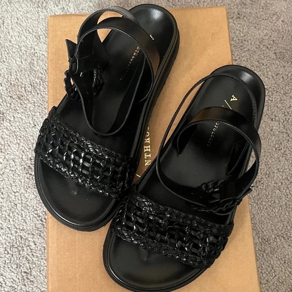 Anthropologie Woven Black Sandal Size 6